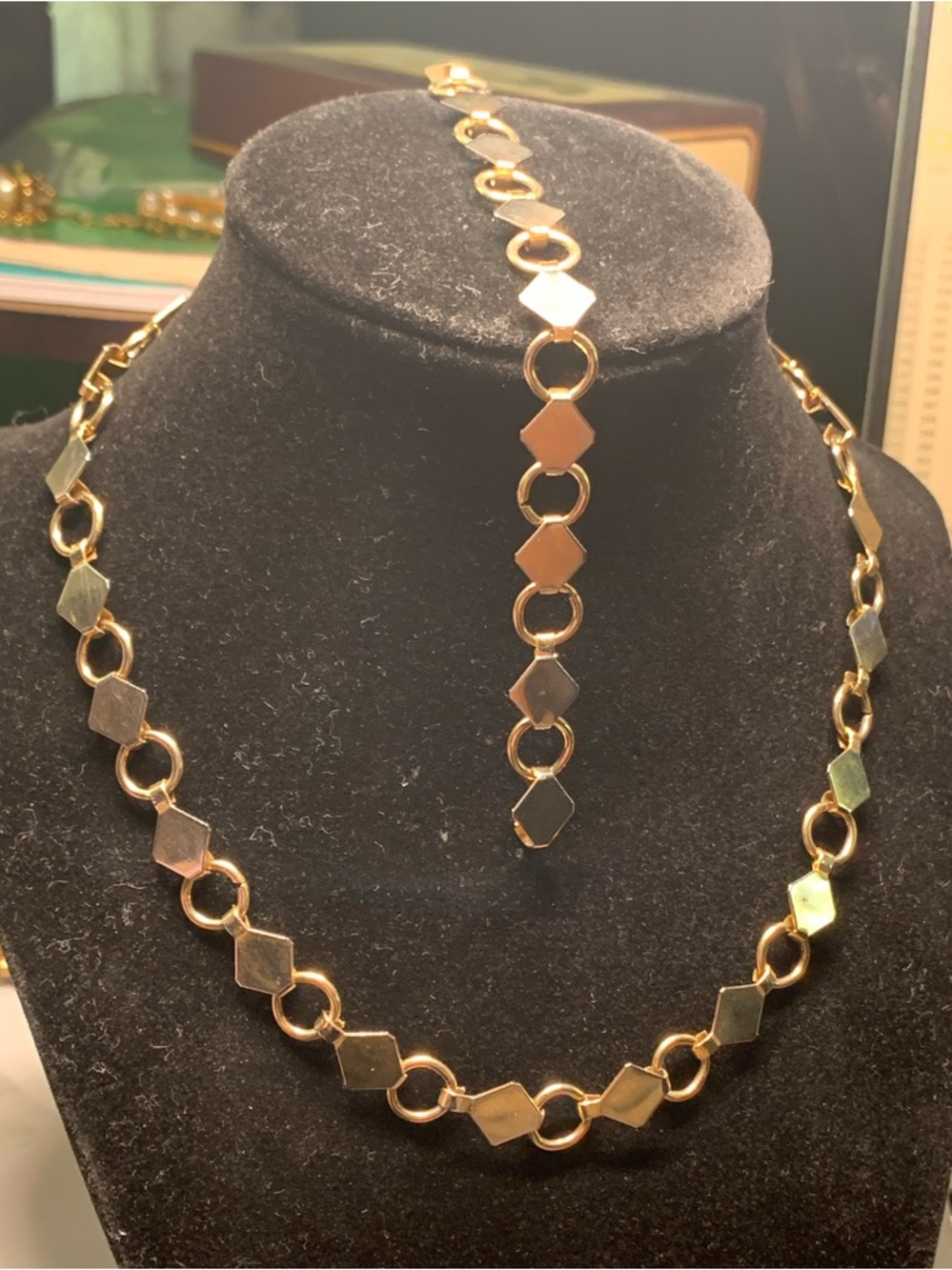 Gold-Tone Geometric Link Necklace and Bracelet Set